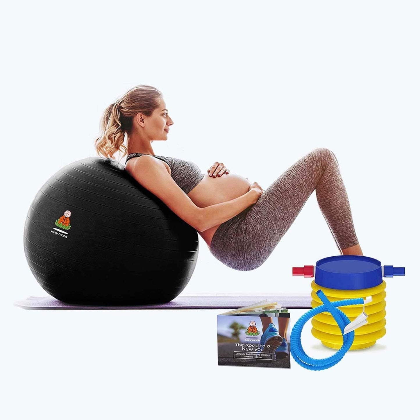 Lazy Monk Exercise Ball 55Cm / 65Cm, Black/Blue Color - Fitness Desk Sitting Chair, Pregnancy Ball Stability Anti-Burst, Yoga Workout Pilates Balance Gym Physio Ball W/Pump, Excersize Swiss Ball