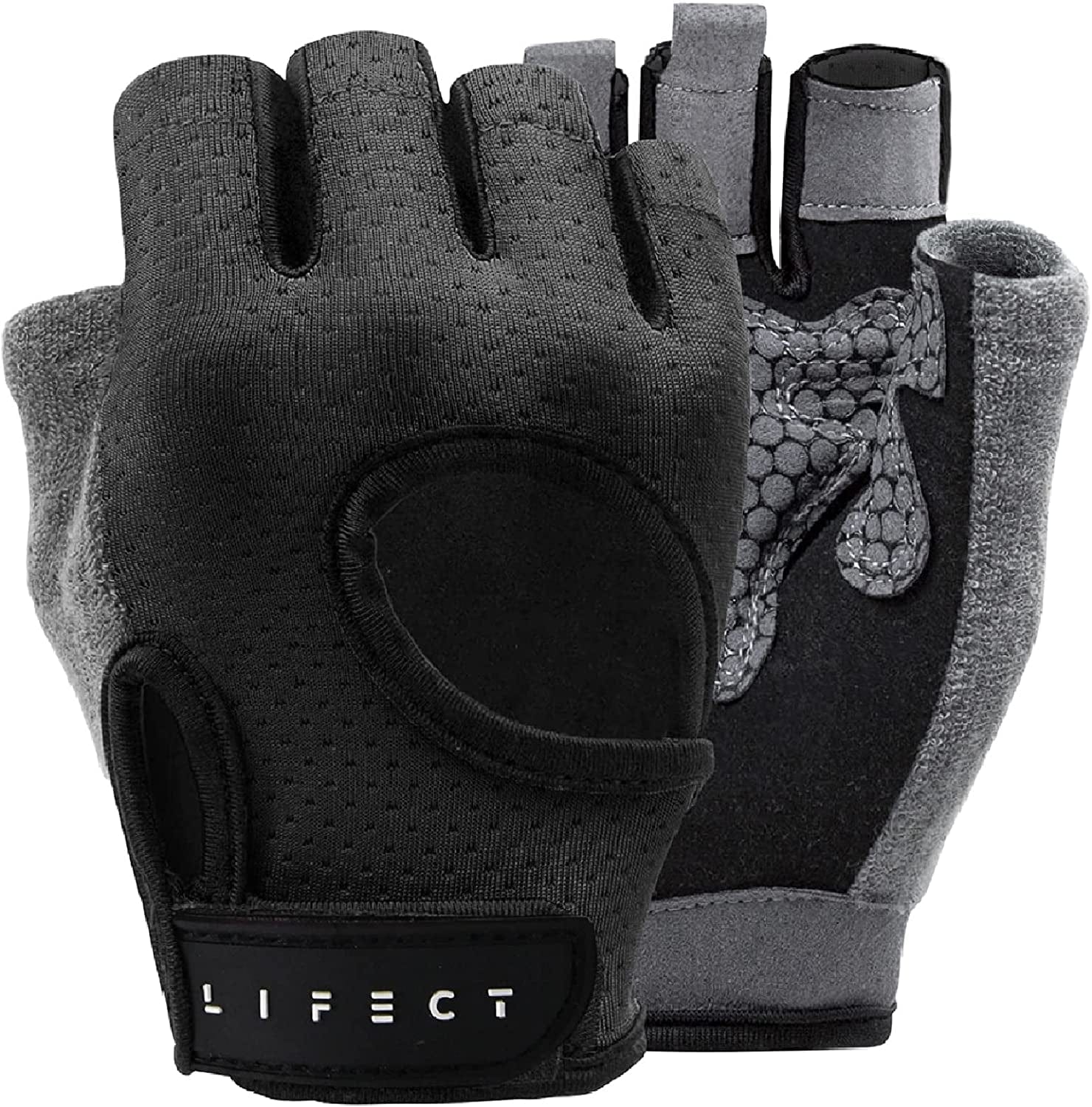LIFECT Essential Breathable Workout Gloves, Weight Lifting Fingerless Gym Exercise Gloves with Curved Open Back, for Powerlifting, Women and Men