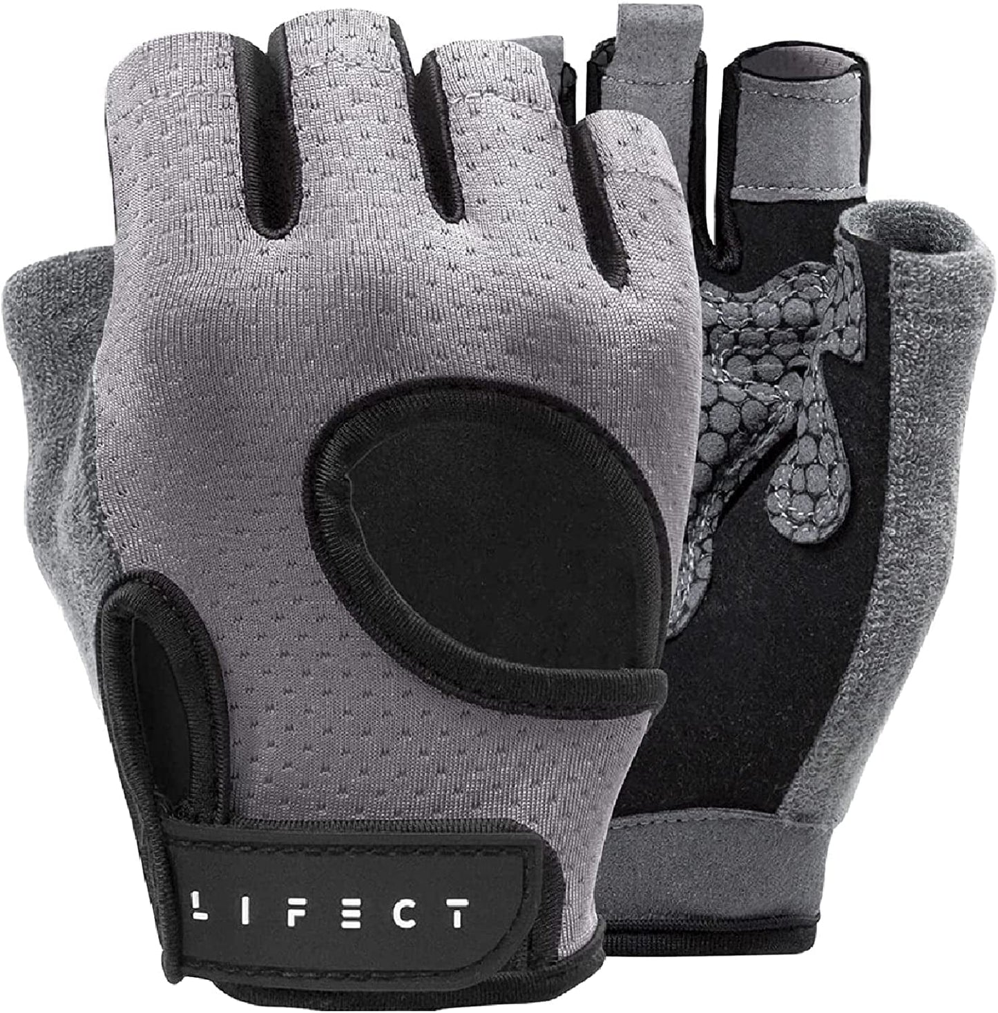 LIFECT Essential Breathable Workout Gloves, Weight Lifting Fingerless Gym Exercise Gloves with Curved Open Back, for Powerlifting, Women and Men