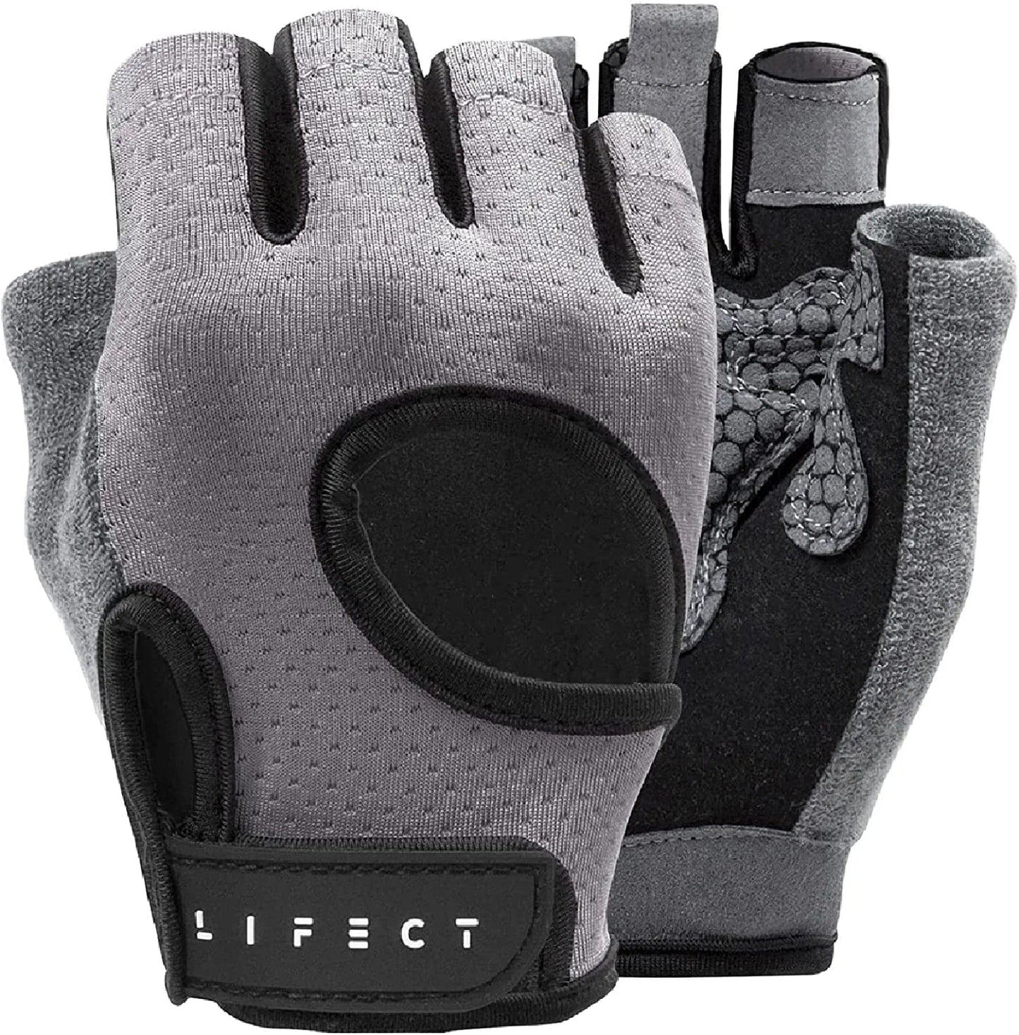 LIFECT Essential Breathable Workout Gloves, Weight Lifting Fingerless Gym Exercise Gloves with Curved Open Back, for Powerlifting, Women and Men