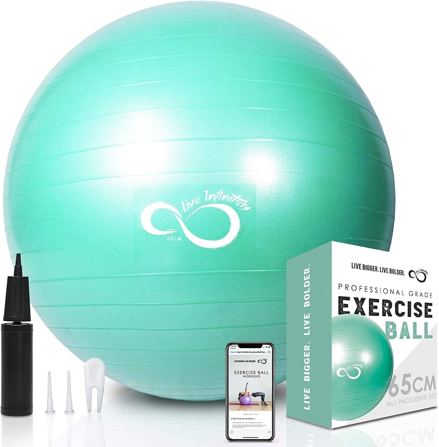 Live Infinitely Exercise Ball (55Cm-95Cm) Extra Thick Professional Grade Balance & Stability Ball- anti Burst Tested Supports 2200Lbs- Includes Hand Pump & Workout Guide Access