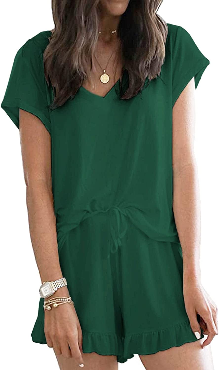 Luckymore Women'S Pajama Short Sleeve Sleepwear Soft Pj Set V Neck Top and Shorts Pajamas Set