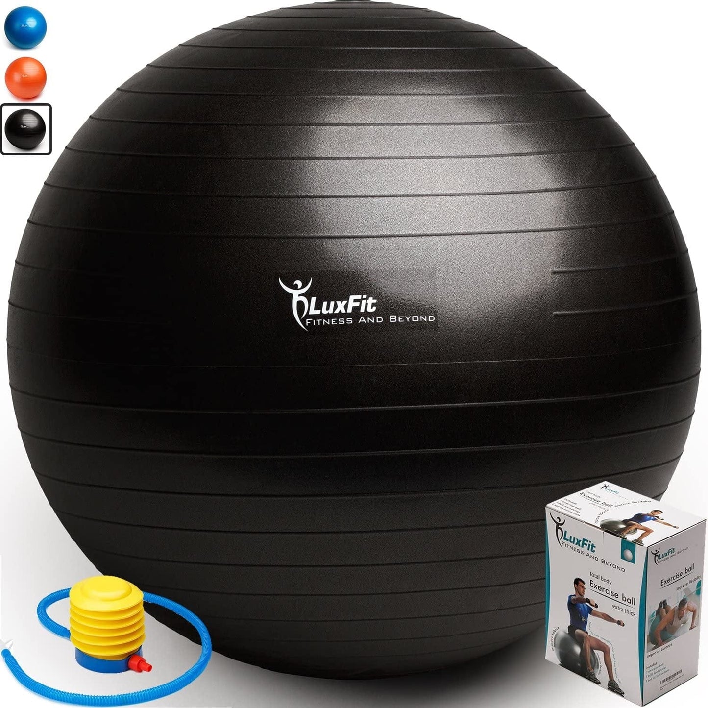 Luxfit Exercise Ball, Premium Extra Thick Yoga Ball '2 Year Warranty' - Swiss Ball Includes Foot Pump. Anti-Burst - Slip Resistant! 45Cm, 55Cm, 65Cm, 75Cm, 85Cm Size Fitness Balls