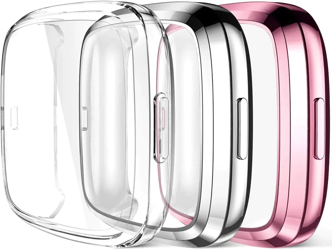 Maledan Ultra Thin Screen Protector Case Compatible with Fitbit Versa 2, 3 Pack TPU HD Full Protective Case Cover Scratch Resistant Shock Absorbing for Versa 2 Smartwatch Bands Accessories