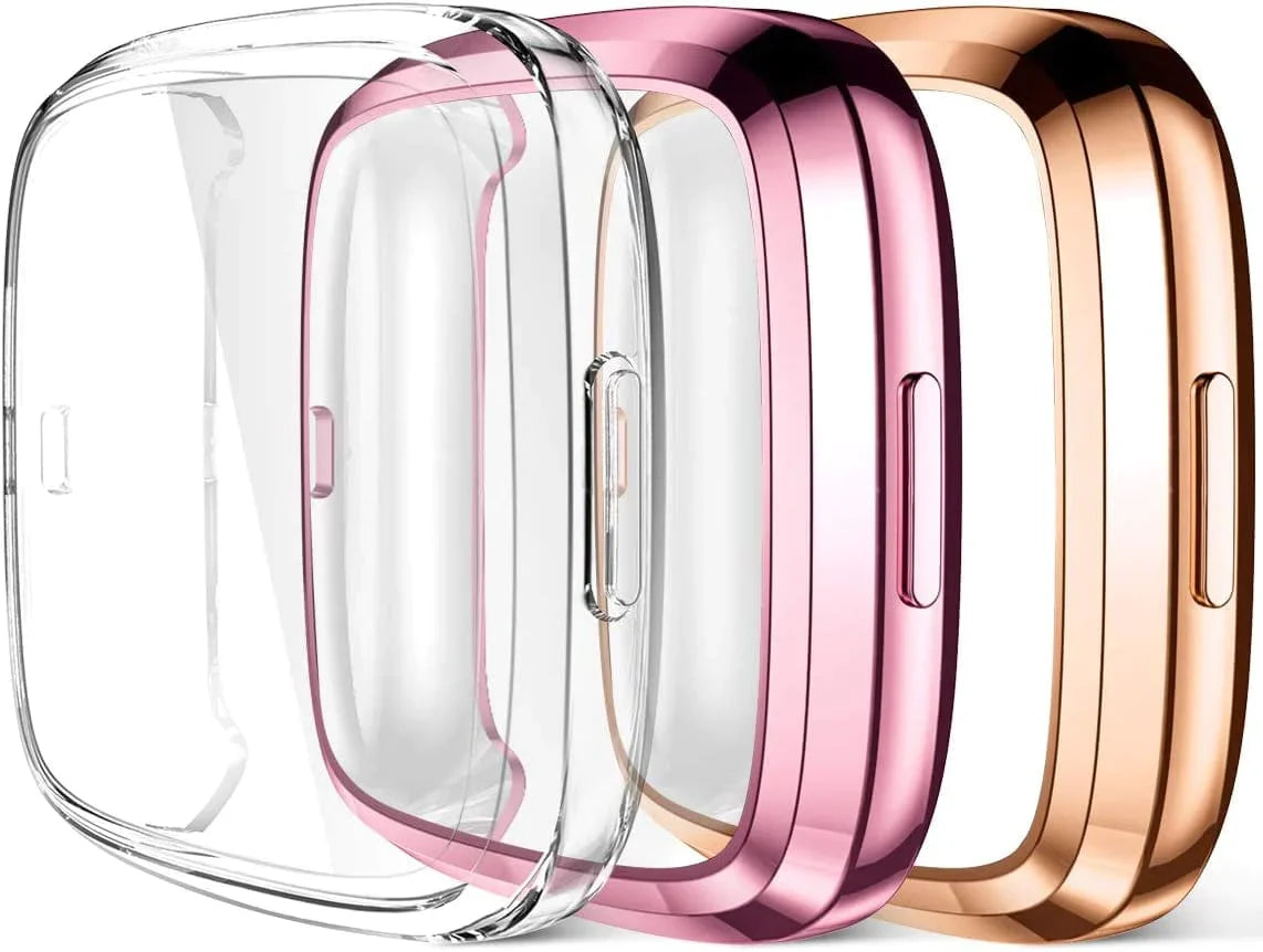 Maledan Ultra Thin Screen Protector Case Compatible with Fitbit Versa 2, 3 Pack TPU HD Full Protective Case Cover Scratch Resistant Shock Absorbing for Versa 2 Smartwatch Bands Accessories