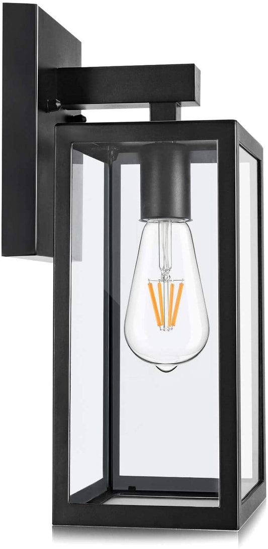 Maxvolador Outdoor Wall Lantern, Exterior Waterproof Wall Sconce Light Fixture, Matte Black Anti-Rust Wall Mount Light with Clear Glass Shade, E26 Socket Wall Lamp for Porch(Bulb Not Included)