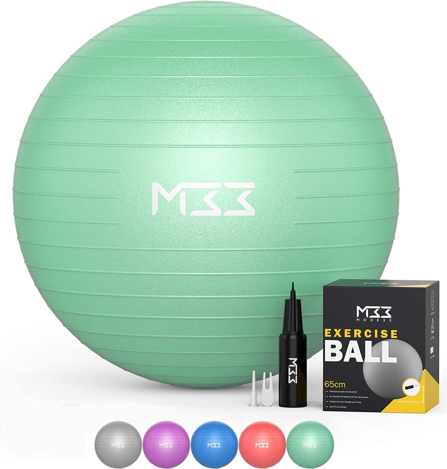 Mode33 Exercise Ball - 55 to 85Cm Extra Thick Anti-Burst Yoga Ball with Hand Pump - Gym Ball for Fitness, Pilates, Pregnancy, Labour, Birthing Ball, Swiss Ball – Multiple Colours
