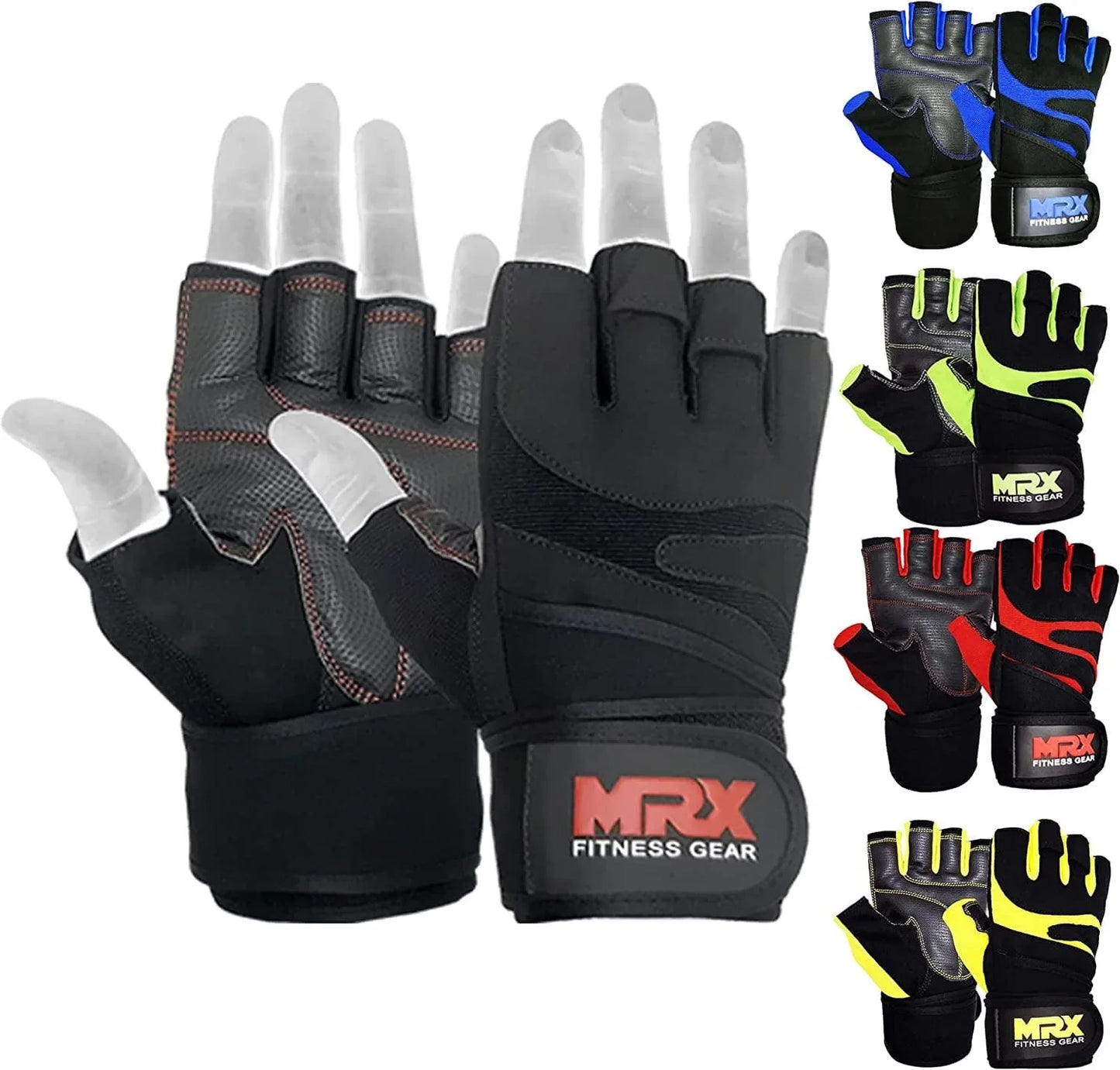 MRX Weightlifting Gloves for Men Workout Gloves Mens Wrist Support Lifting Gloves Male Gym Gloves | Workout Gym Accessories for Men Weight Lifting Fingerless Gym Exercise for Powerlifting
