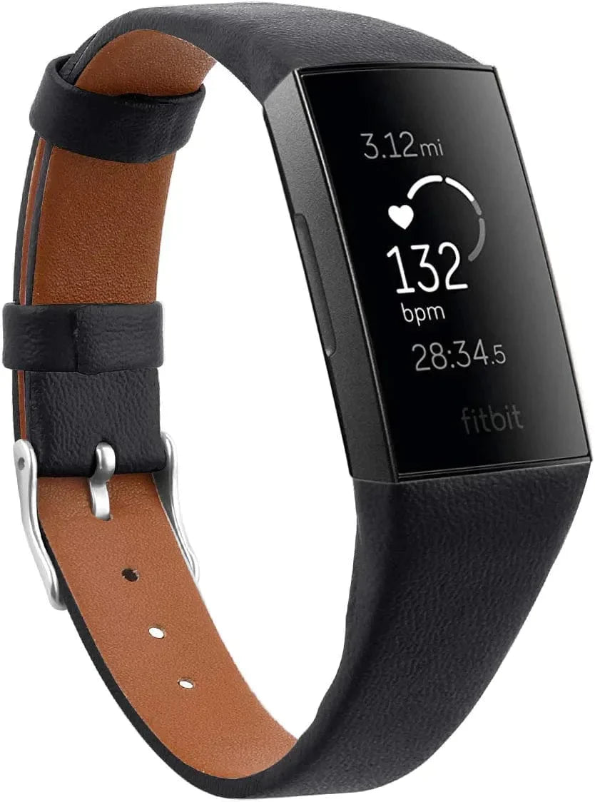 Mtozon Leather Bands Compatible with Fitbit Charge 3/Charge 4, Replacement Accessories Slim Wristband Straps for Women Men, Black + Brown Small