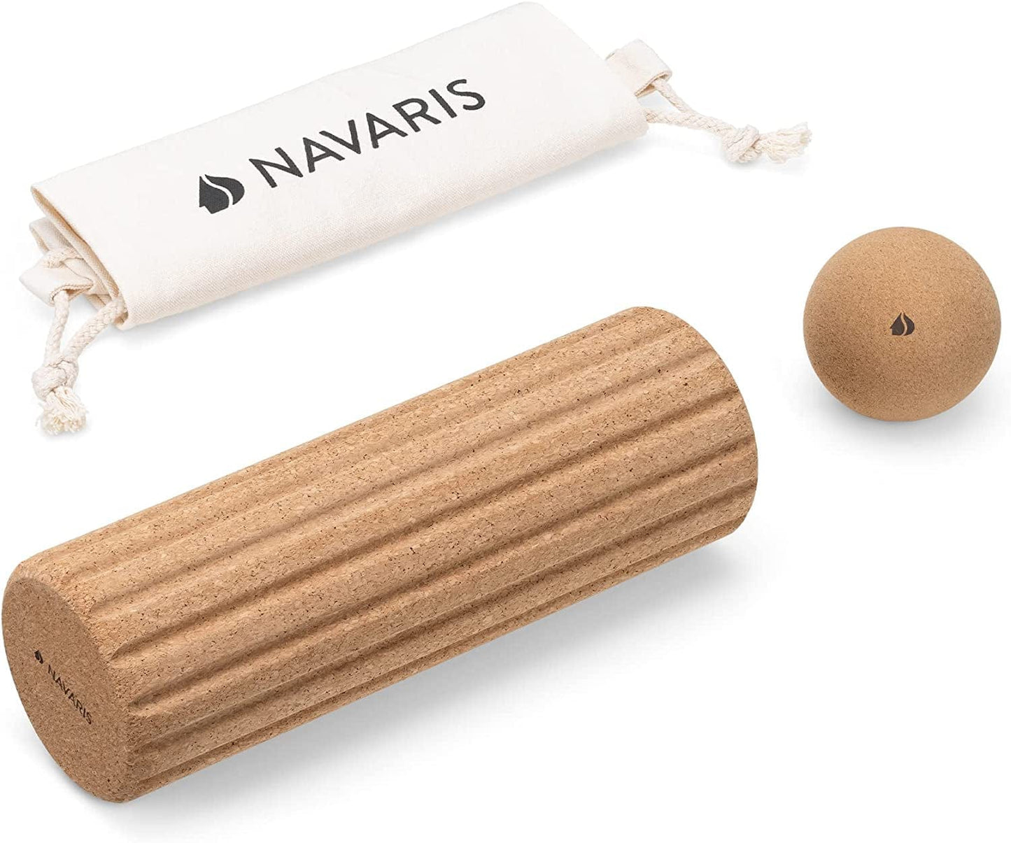 Navaris Cork Massage Roller Ball Set (2 Pieces) - Includes Cork Roller 12" and Cork Massage Ball 3" - Rollers for Back and Muscles