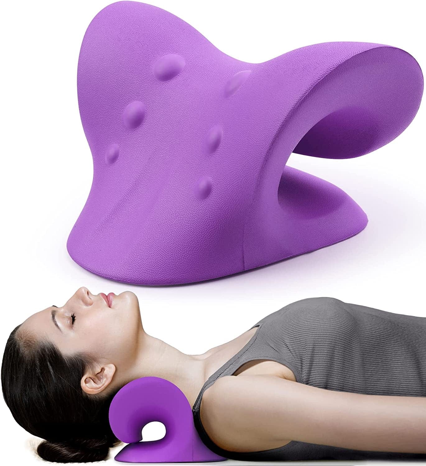 Neck and Shoulder Relaxer, Cervical Traction Device for TMJ Pain Relief and Cervical Spine Alignment, Chiropractic Pillow, Neck Stretcher (Dark Blue)