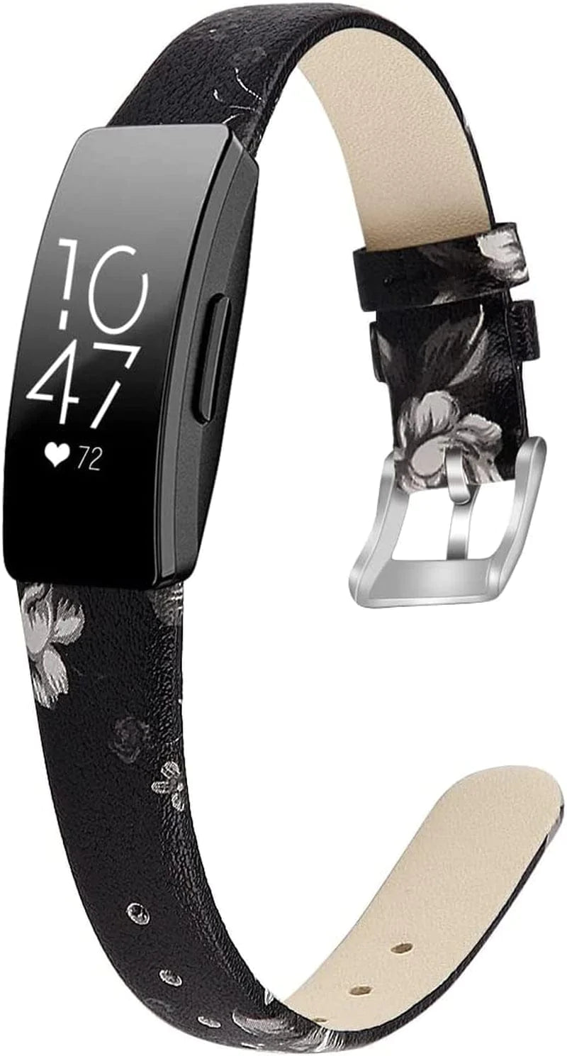 OCEBEEC Compatible for Fitbit Inspire 2 / Inspire Hr/Inspire Bands for Women Men, Genuine Leather Slim Soft Strap Wristbands Accessories Replacement for Fitbit Inspire Fitness Tracker（Floral 2）