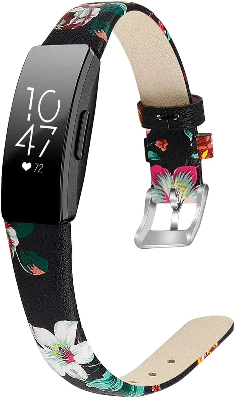 OCEBEEC Compatible for Fitbit Inspire 2 / Inspire Hr/Inspire Bands for Women Men, Genuine Leather Slim Soft Strap Wristbands Accessories Replacement for Fitbit Inspire Fitness Tracker（Floral 2）