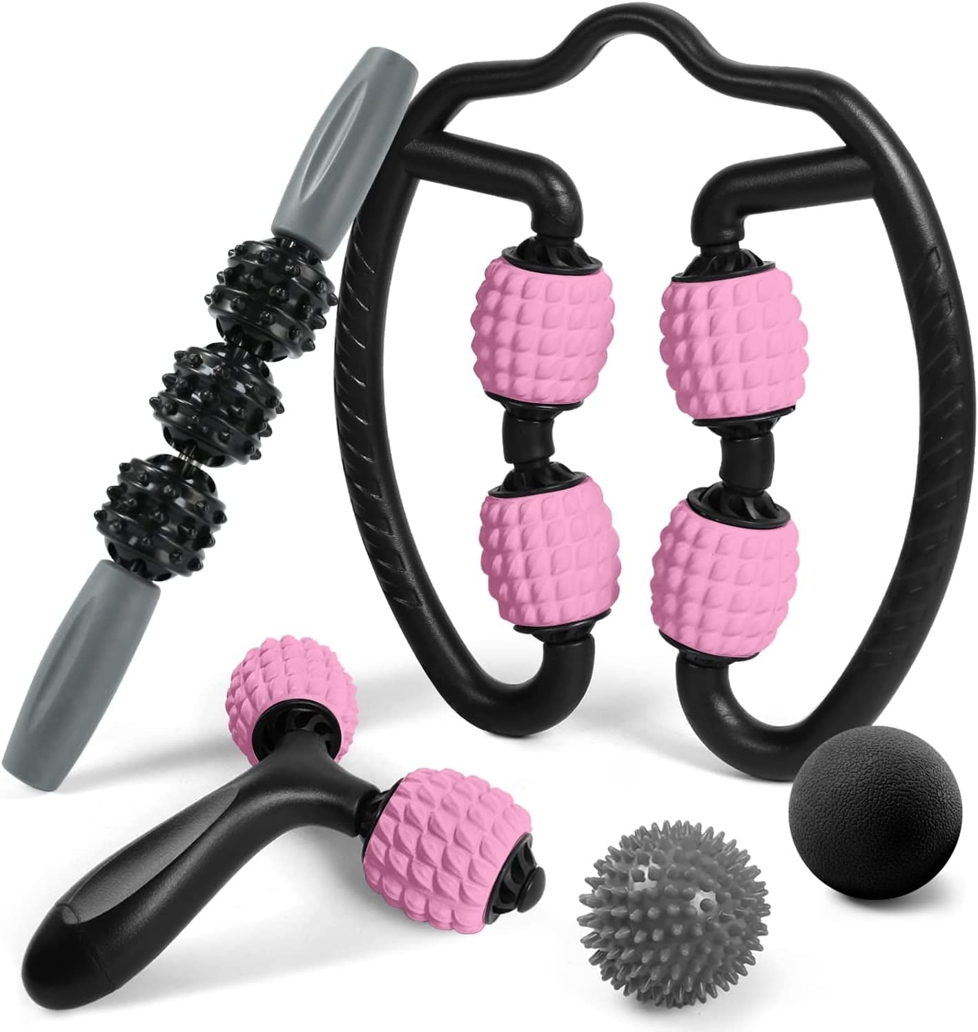 Odoland Foam Roller Set with 360° Trigger Point Massage Roller, Muscle Roller Stick, Y Shaped Handheld Roller, 2 Massage Ball for Leg, Arms, Muscle Myofascial and Deep Tissue Pain Relief, Black