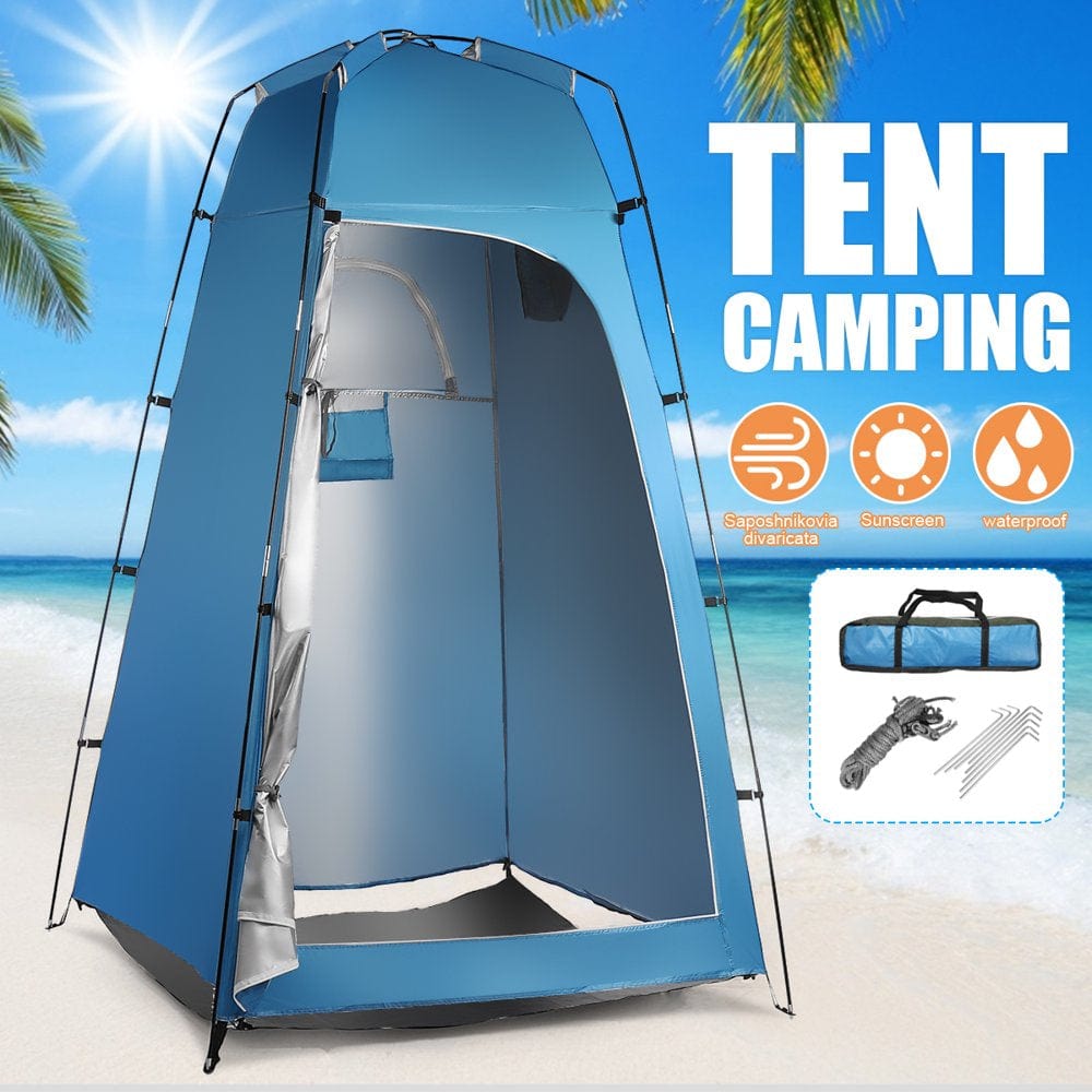 Outdoor Instant Shower Tent with Carry Bag, Pop up Shower Tent, Portable Camping Privacy Shelter with Floor Changing Tent Dressing Room, Camping Toilet Fishing Bathing Tent Rain Shelter for Beach, Blu
