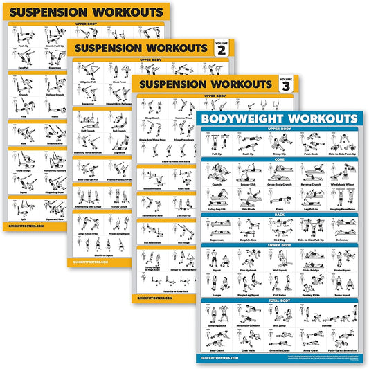 Palace Learning 4 Pack - Suspension Workout Posters Volume 1, 2 & 3 + Bodyweight Exercise Chart - Set of 4 Posters