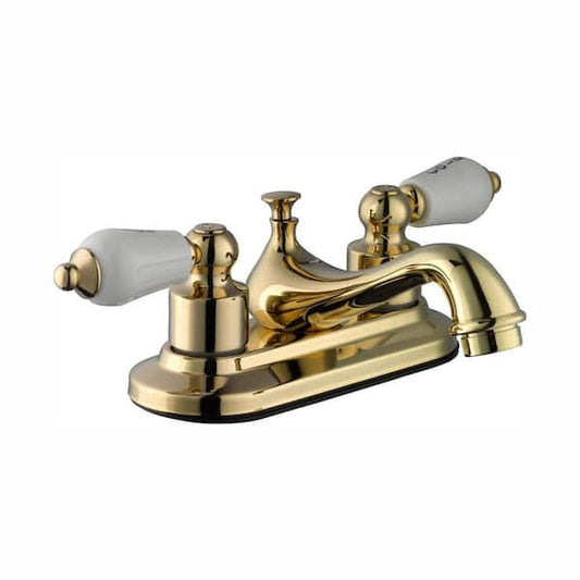 4" Bathroom Faucet Centerset 2-Handle Low-Arc, Polished Brass