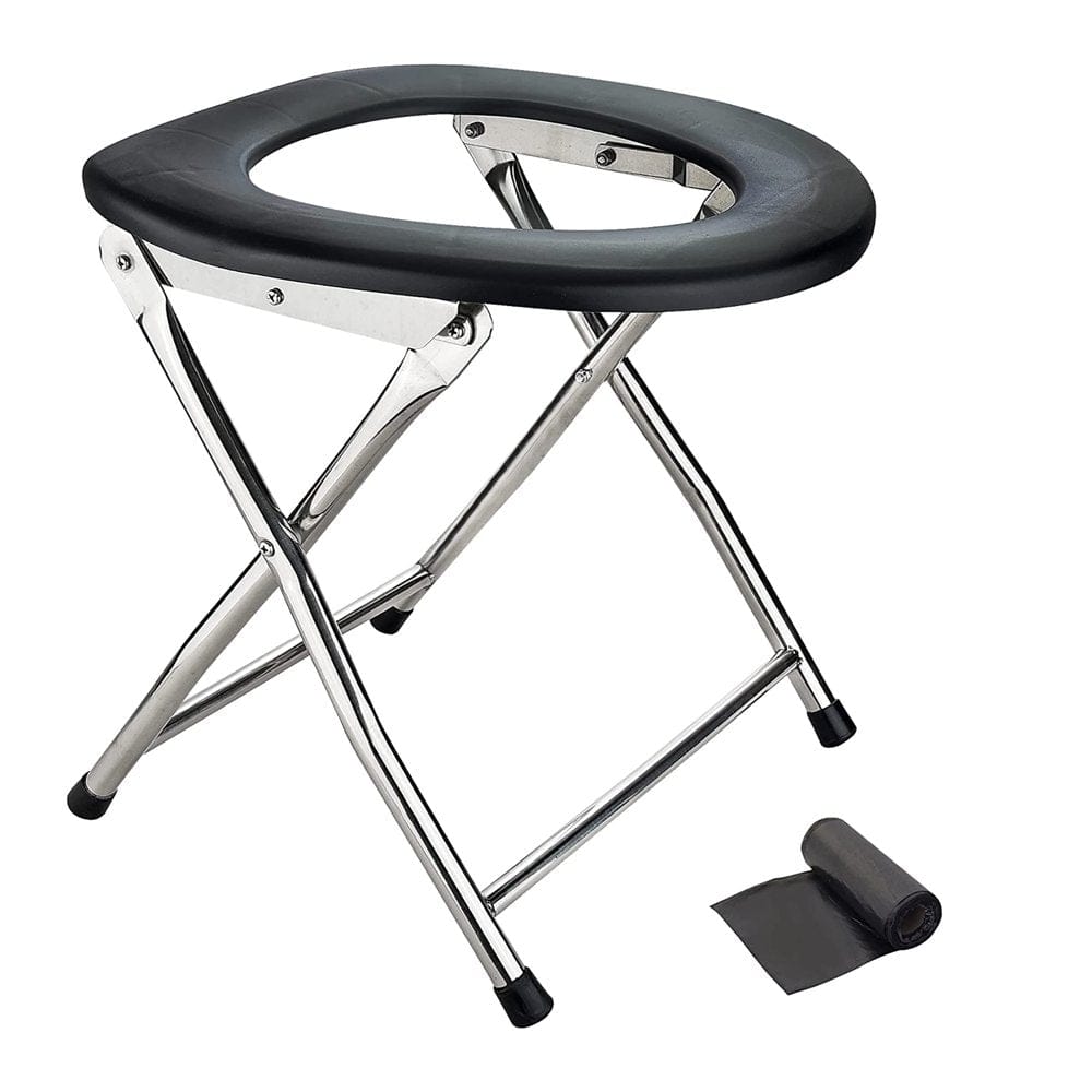 Portable Camping Toilet Seat, Stainless Steel Folding Toilet Seat for Outdoor Camping and Hiking, Travel Toilet Collapsible, Sliver