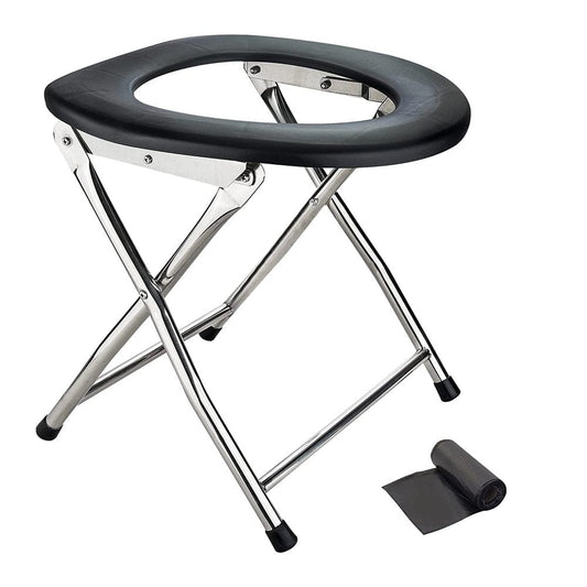 Portable Camping Toilet Seat, Stainless Steel Folding Toilet Seat for Outdoor Camping and Hiking, Travel Toilet Collapsible, Sliver