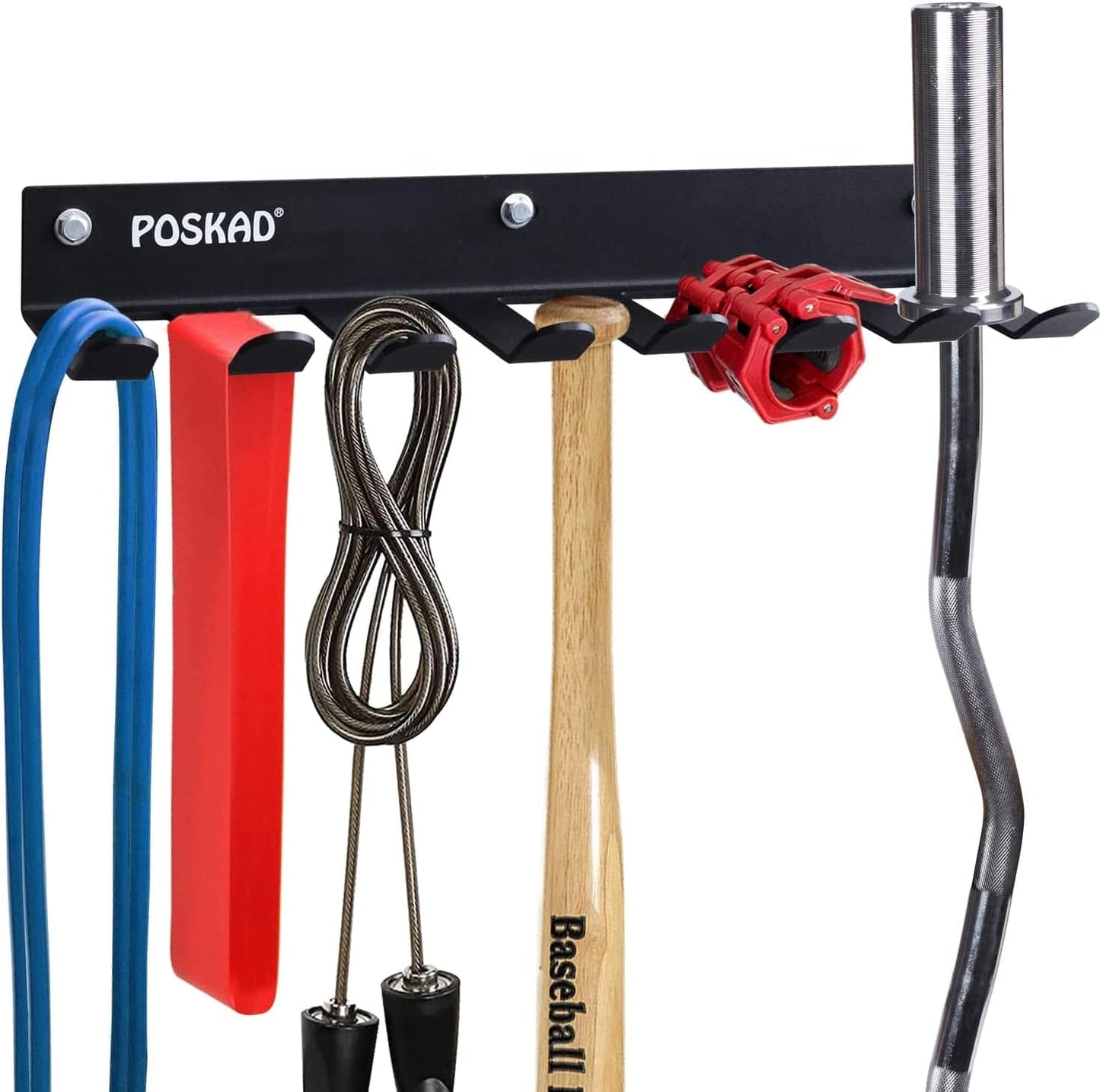Poskad Multi-Purpose Gym Storage Rack,8 or 12 Hook Heavy-Duty Steel Gym Organizer Wall Mount Hanger for Home and Pro, Gym Accessory Storage Resistance Bands,Jump Ropes,Lifting Belt,Barbells.