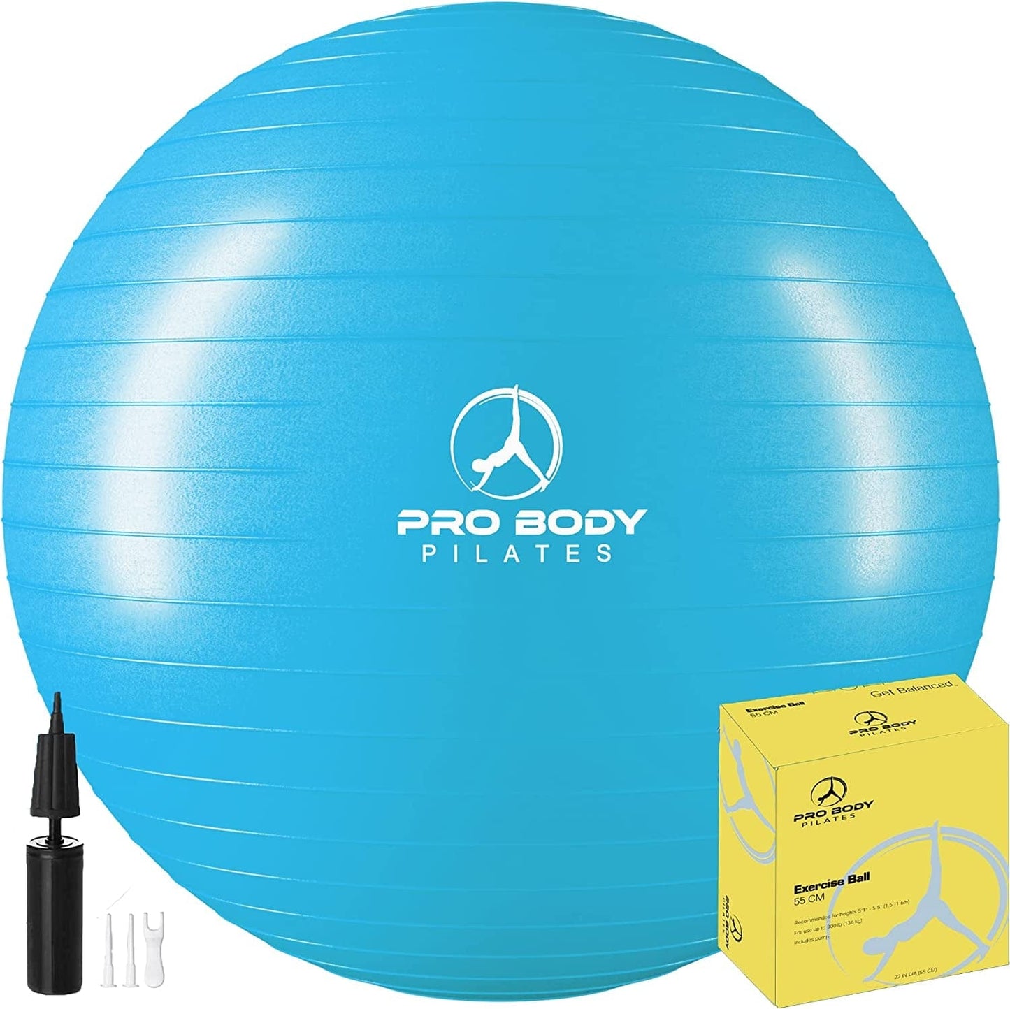 Probody Pilates Ball Exercise Ball Yoga Ball, Multiple Sizes Stability Ball Chair, Large Gym Grade Birthing Ball for Pregnancy, Fitness, Balance, Workout at Home, Office and Physical Therapy W/ Pump