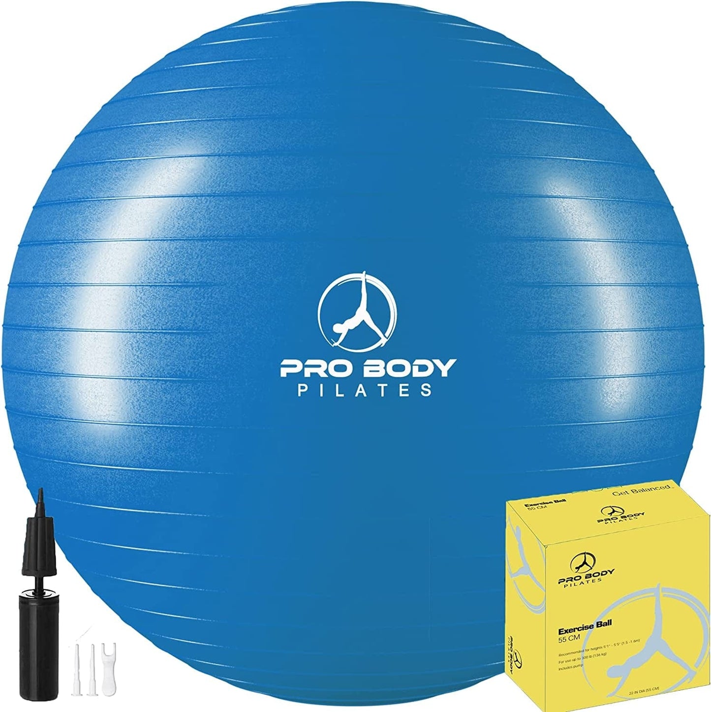Probody Pilates Ball Exercise Ball Yoga Ball, Multiple Sizes Stability Ball Chair, Large Gym Grade Birthing Ball for Pregnancy, Fitness, Balance, Workout at Home, Office and Physical Therapy W/ Pump