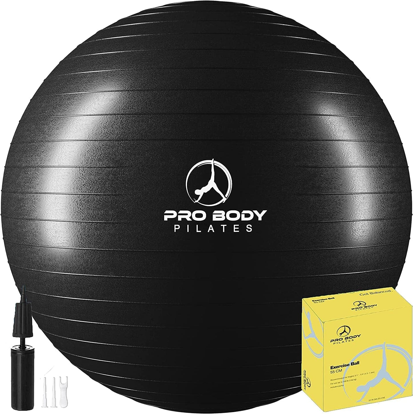 Probody Pilates Ball Exercise Ball Yoga Ball, Multiple Sizes Stability Ball Chair, Large Gym Grade Birthing Ball for Pregnancy, Fitness, Balance, Workout at Home, Office and Physical Therapy W/ Pump