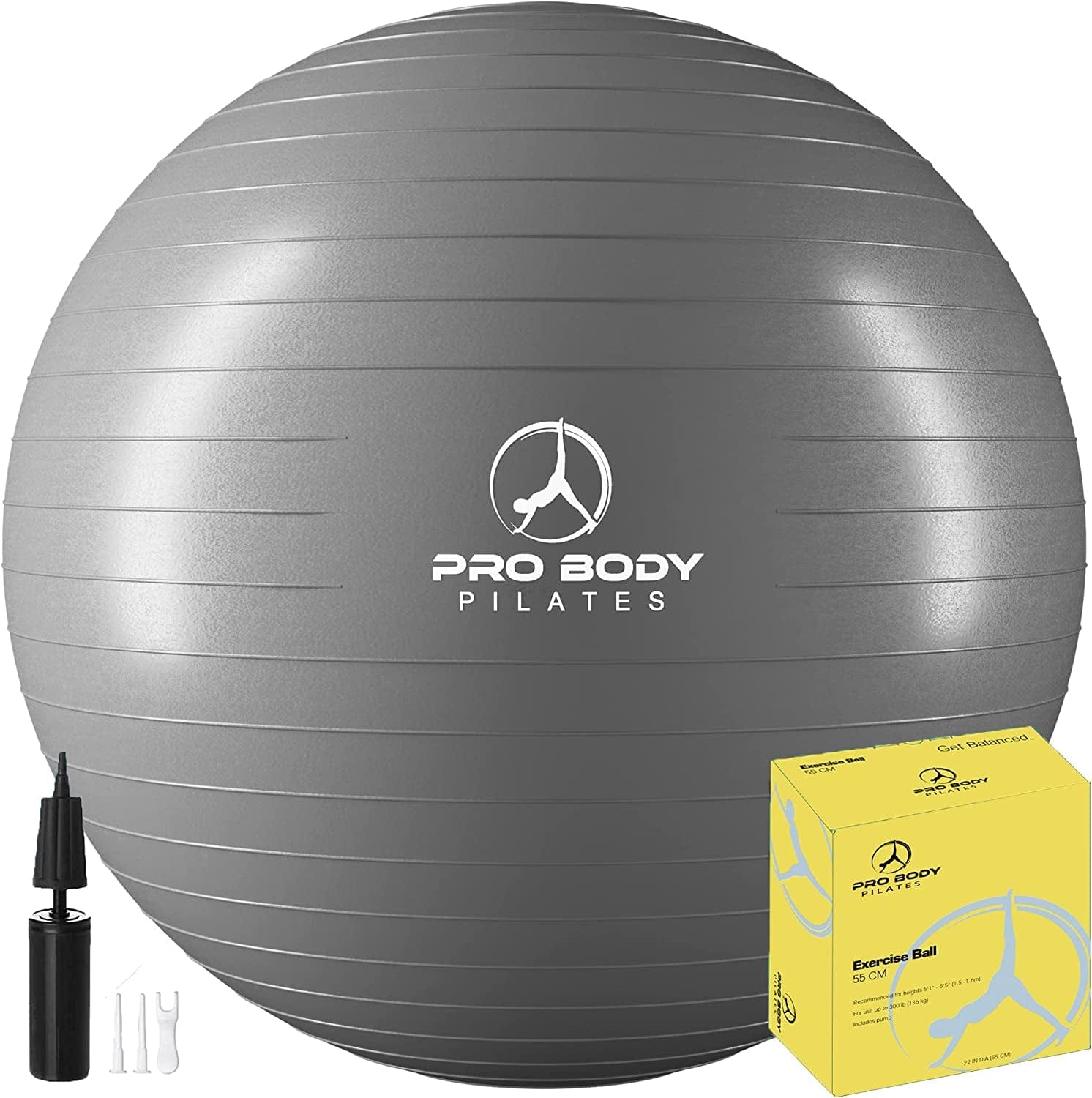Probody Pilates Ball Exercise Ball Yoga Ball, Multiple Sizes Stability Ball Chair, Large Gym Grade Birthing Ball for Pregnancy, Fitness, Balance, Workout at Home, Office and Physical Therapy W/ Pump