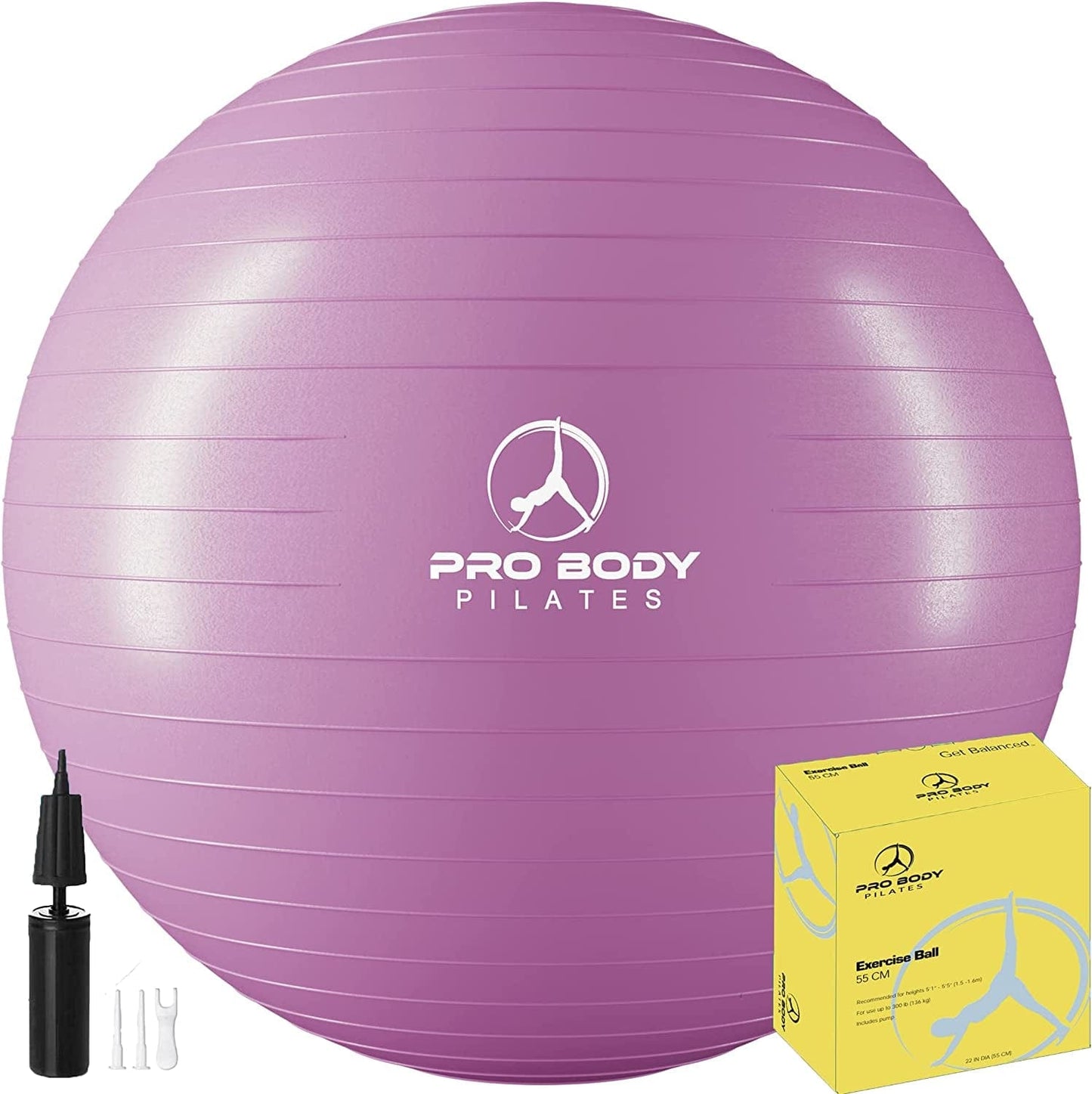 Probody Pilates Ball Exercise Ball Yoga Ball, Multiple Sizes Stability Ball Chair, Large Gym Grade Birthing Ball for Pregnancy, Fitness, Balance, Workout at Home, Office and Physical Therapy W/ Pump