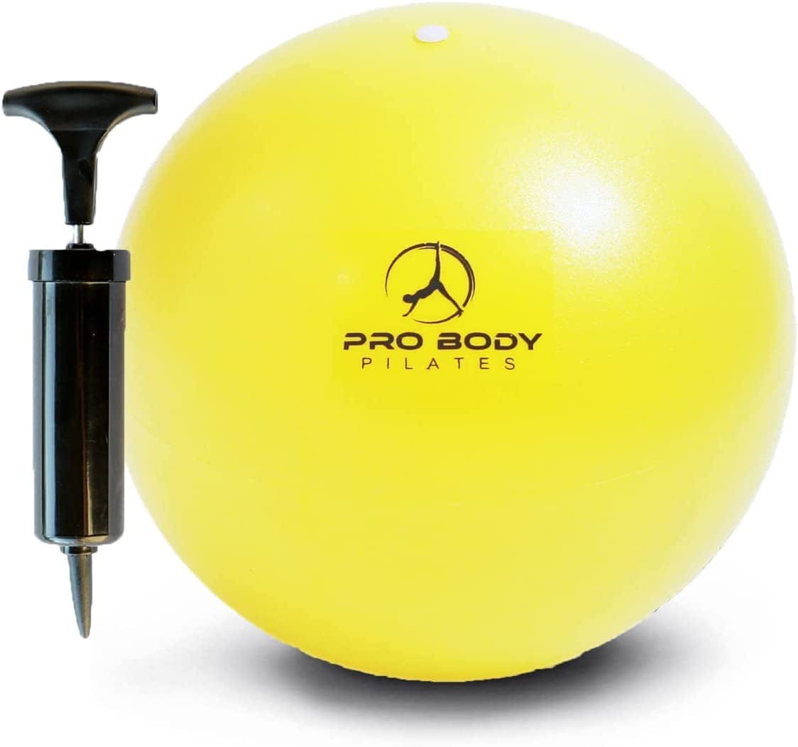 Probody Pilates Mini Exercise Ball with Pump - 9 Inch Small Bender Ball for Stability, Barre, Pilates, Yoga, Balance, Core Training, Stretching and Physical Therapy with Workout Guide