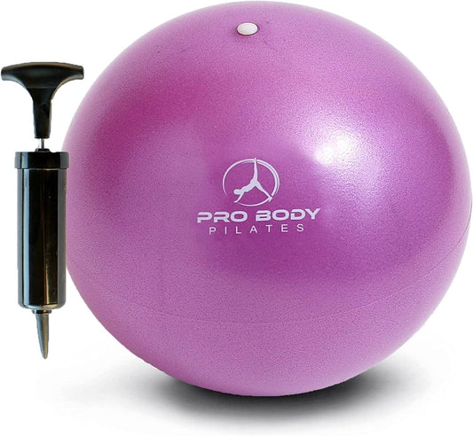 Probody Pilates Mini Exercise Ball with Pump - 9 Inch Small Bender Ball for Stability, Barre, Pilates, Yoga, Balance, Core Training, Stretching and Physical Therapy with Workout Guide