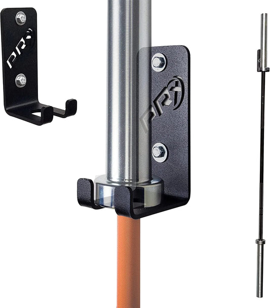 Prx Performance Single Barbell Storage, Wall Mounted Hanging Bar Holder, Vertical, American Steel, Black Powder Coated, Space Saving Commercial or Home Gym Accessory