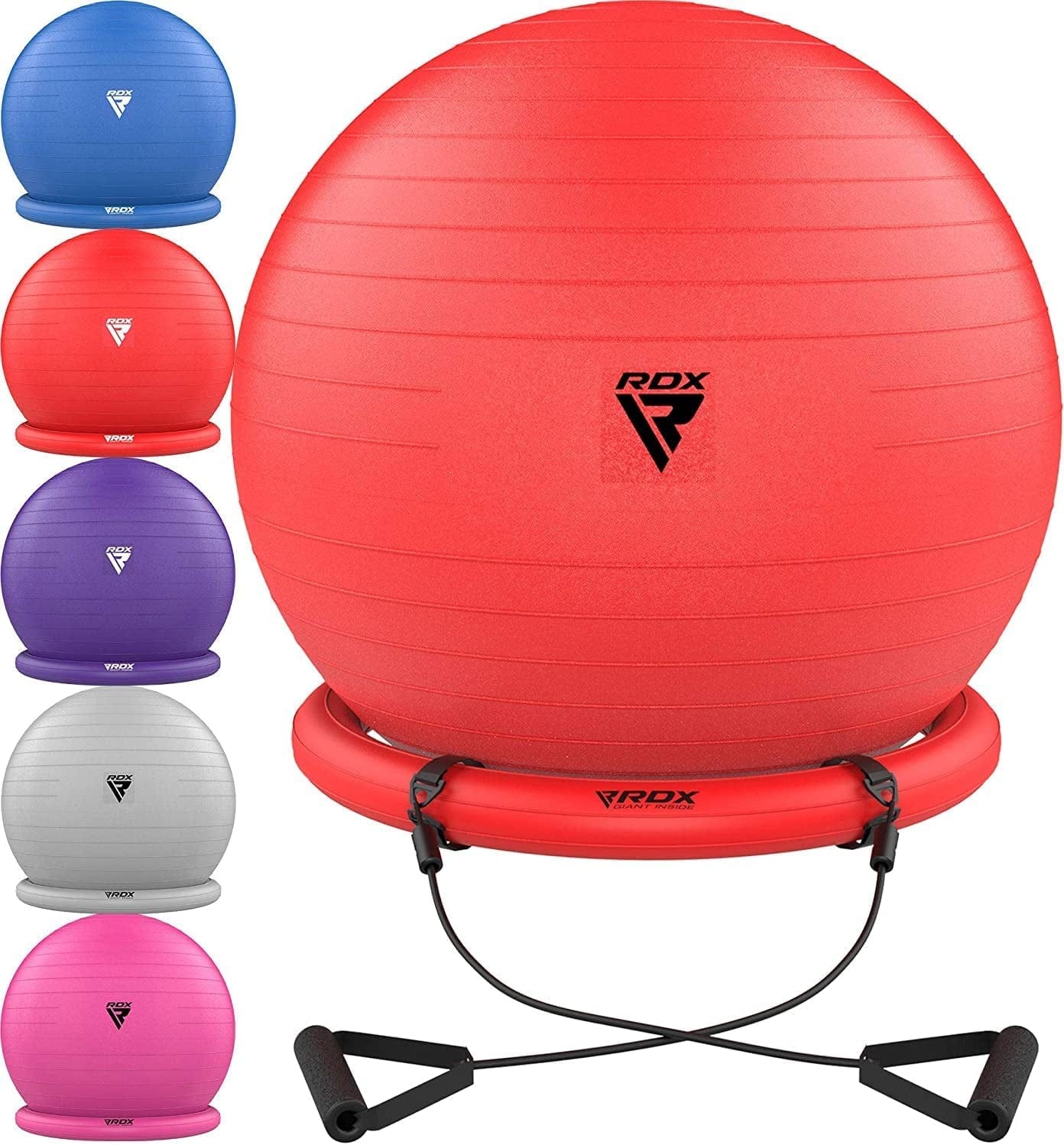 RDX Exercise Ball Chair with Resistance Band Stability Base Ring Quick Pump, Anti-Burst PVC Swiss Ball Yoga Pilates Fitness Balance Handles Birthing Pregnancy Gym Home Workout Training Support 250Kgs
