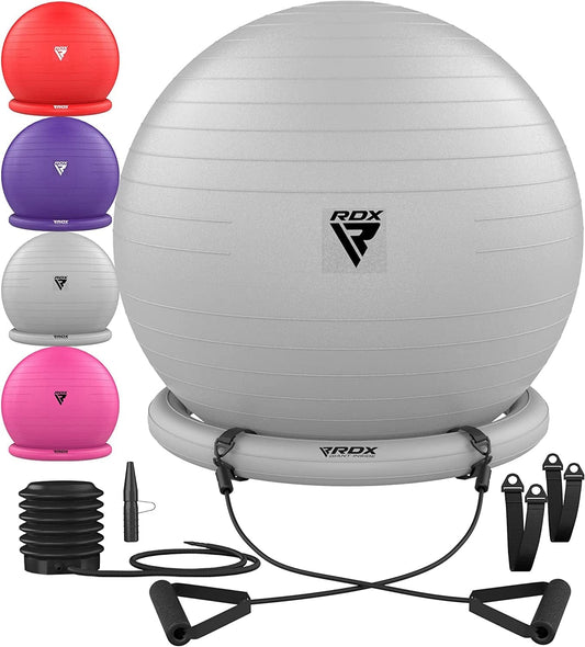 RDX Exercise Ball Chair with Resistance Band Stability Base Ring Quick Pump, Anti-Burst PVC Swiss Ball Yoga Pilates Fitness Balance Handles Birthing Pregnancy Gym Home Workout Training Support 250Kgs