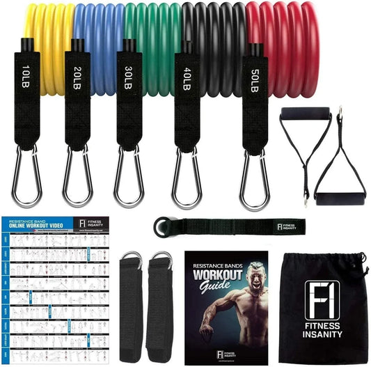 Resistance Bands Set - 5-Piece Exercise Bands - Portable Home Gym Accessories - Stackable up to 150 Lbs - Perfect Muscle Builder for Weights, Dumbbells