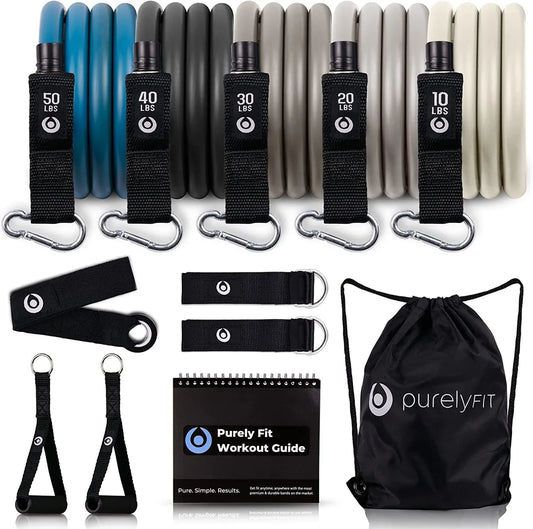 Resistance Bands Set for Men - Build Muscle with Heavy Weight Exercise Bands - Quick Start Workout Guide for Full Body Training - Durable Fitness Tension Bands with Handles, Ankle Cuffs & Door Anchor