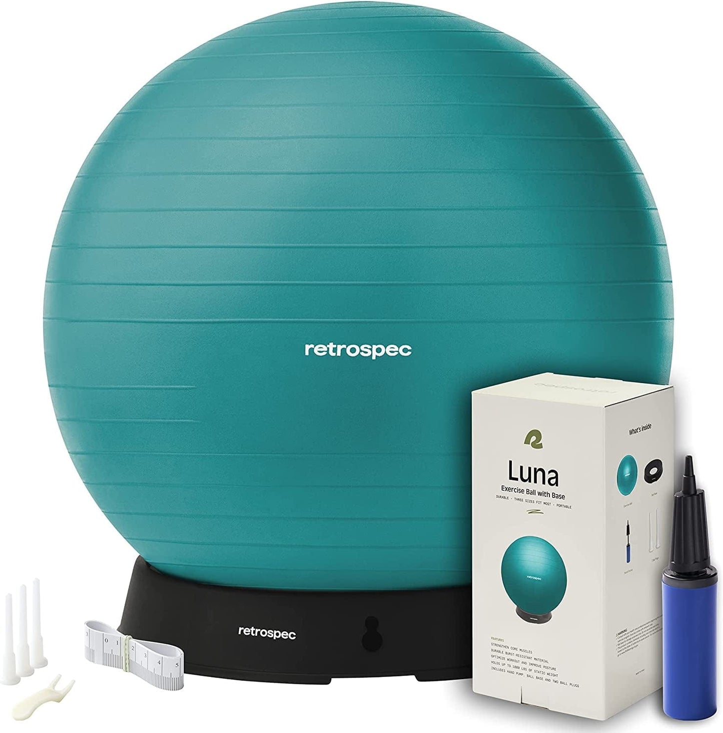 Retrospec Luna Exercise Ball, Base & Pump/Ball & Pump with Anti-Burst Material