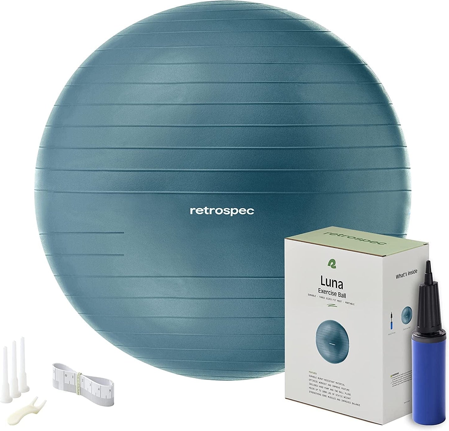 Retrospec Luna Exercise Ball, Base & Pump/Ball & Pump with Anti-Burst Material