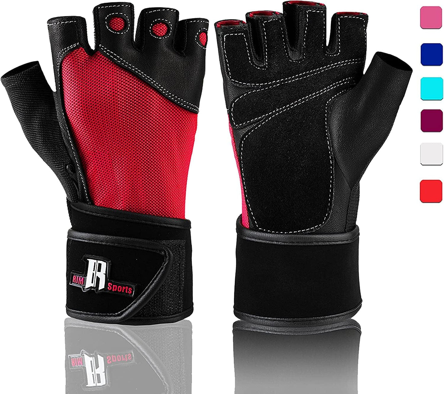 Rimsports Premium Leather Weight Lifting Gloves with Wrist Support for Supreme Protection Wrist Wrap Gloves with Palm Padded and Thumb Protected Workout Gloves for Weightlifting, Pullups & Deadlift