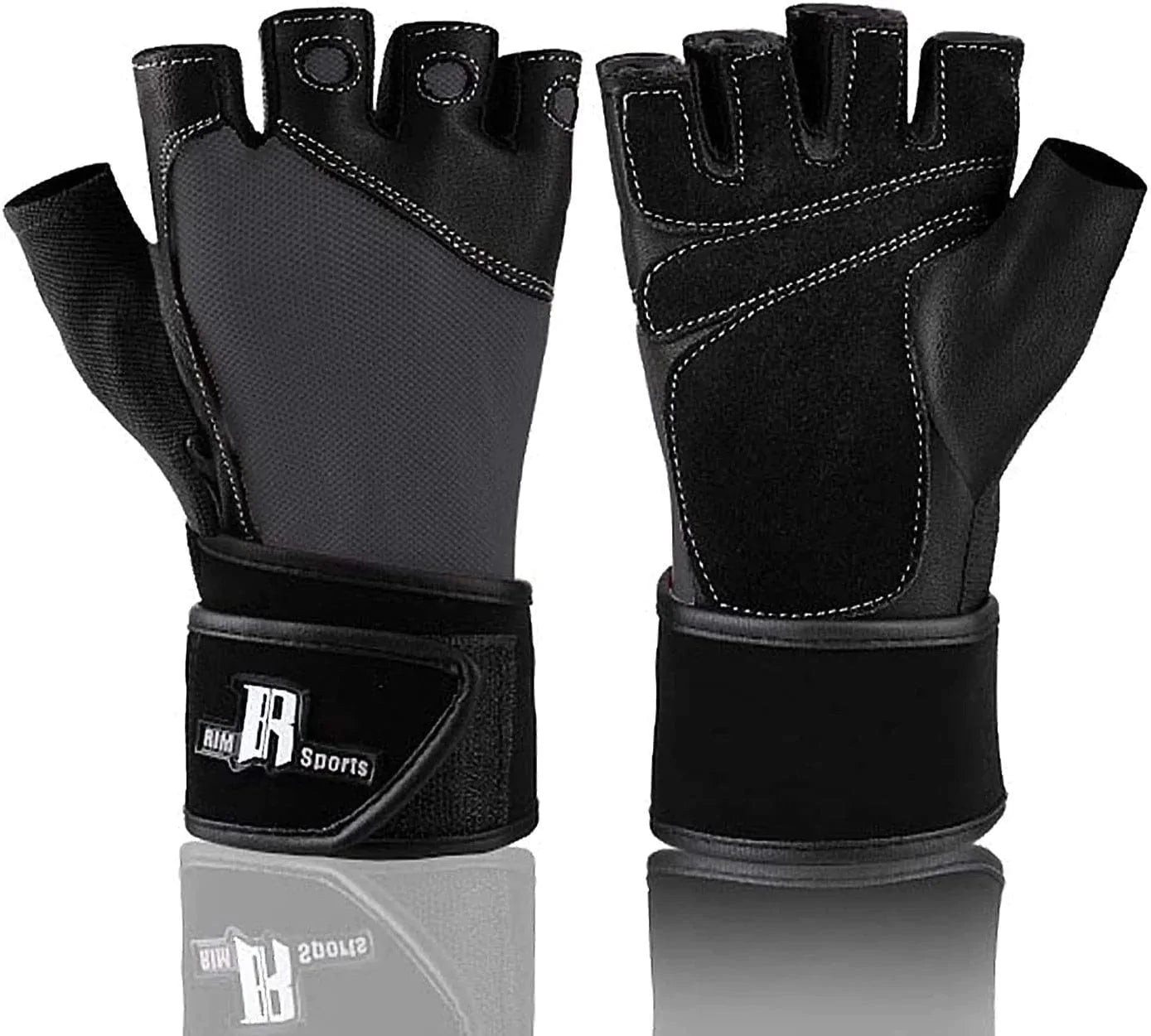 Rimsports Premium Leather Weight Lifting Gloves with Wrist Support for Supreme Protection Wrist Wrap Gloves with Palm Padded and Thumb Protected Workout Gloves for Weightlifting, Pullups & Deadlift