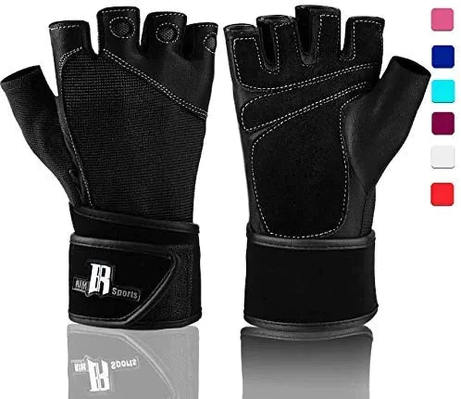 Rimsports Premium Leather Weight Lifting Gloves with Wrist Support for Supreme Protection Wrist Wrap Gloves with Palm Padded and Thumb Protected Workout Gloves for Weightlifting, Pullups & Deadlift