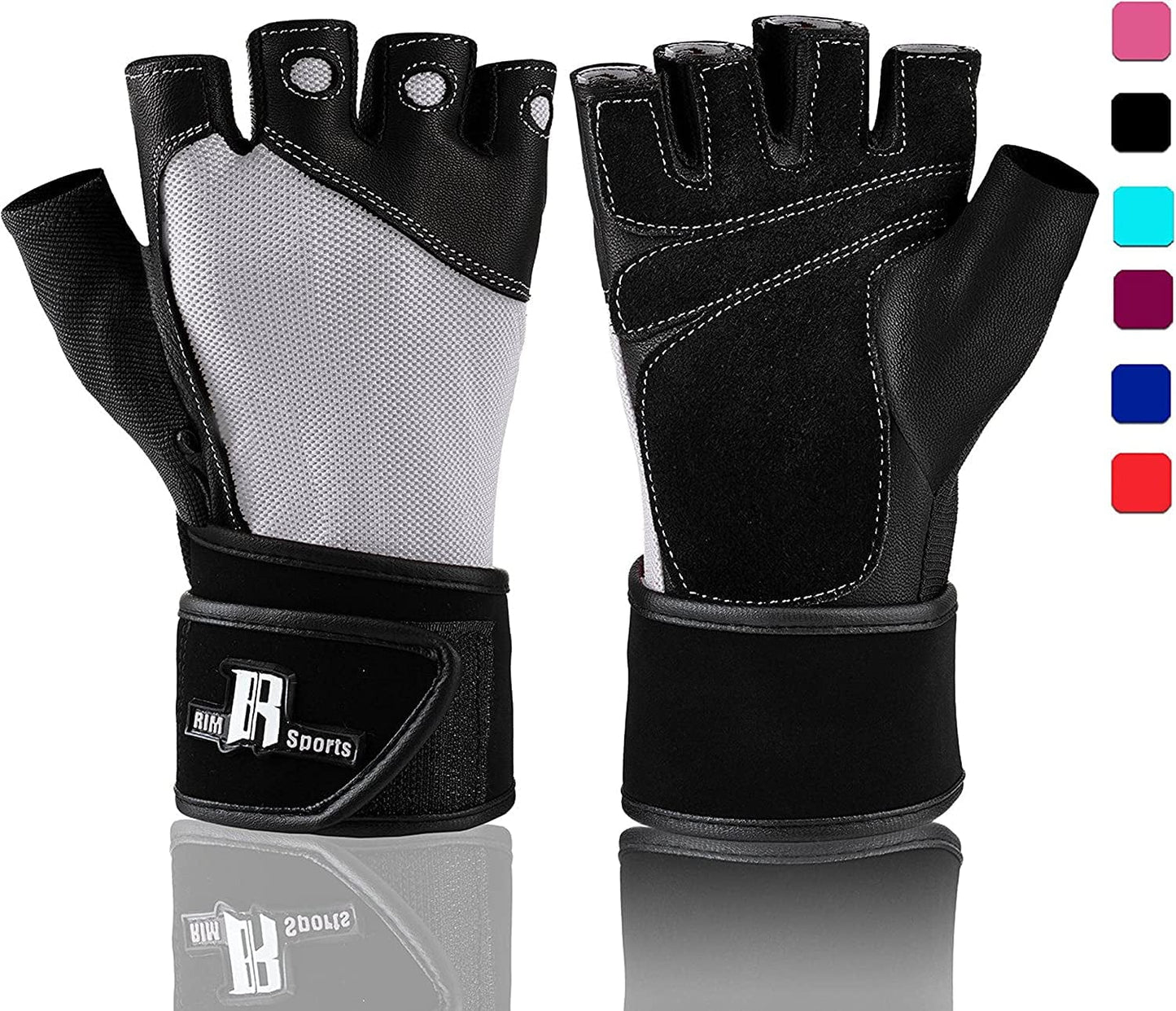 Rimsports Premium Leather Weight Lifting Gloves with Wrist Support for Supreme Protection Wrist Wrap Gloves with Palm Padded and Thumb Protected Workout Gloves for Weightlifting, Pullups & Deadlift