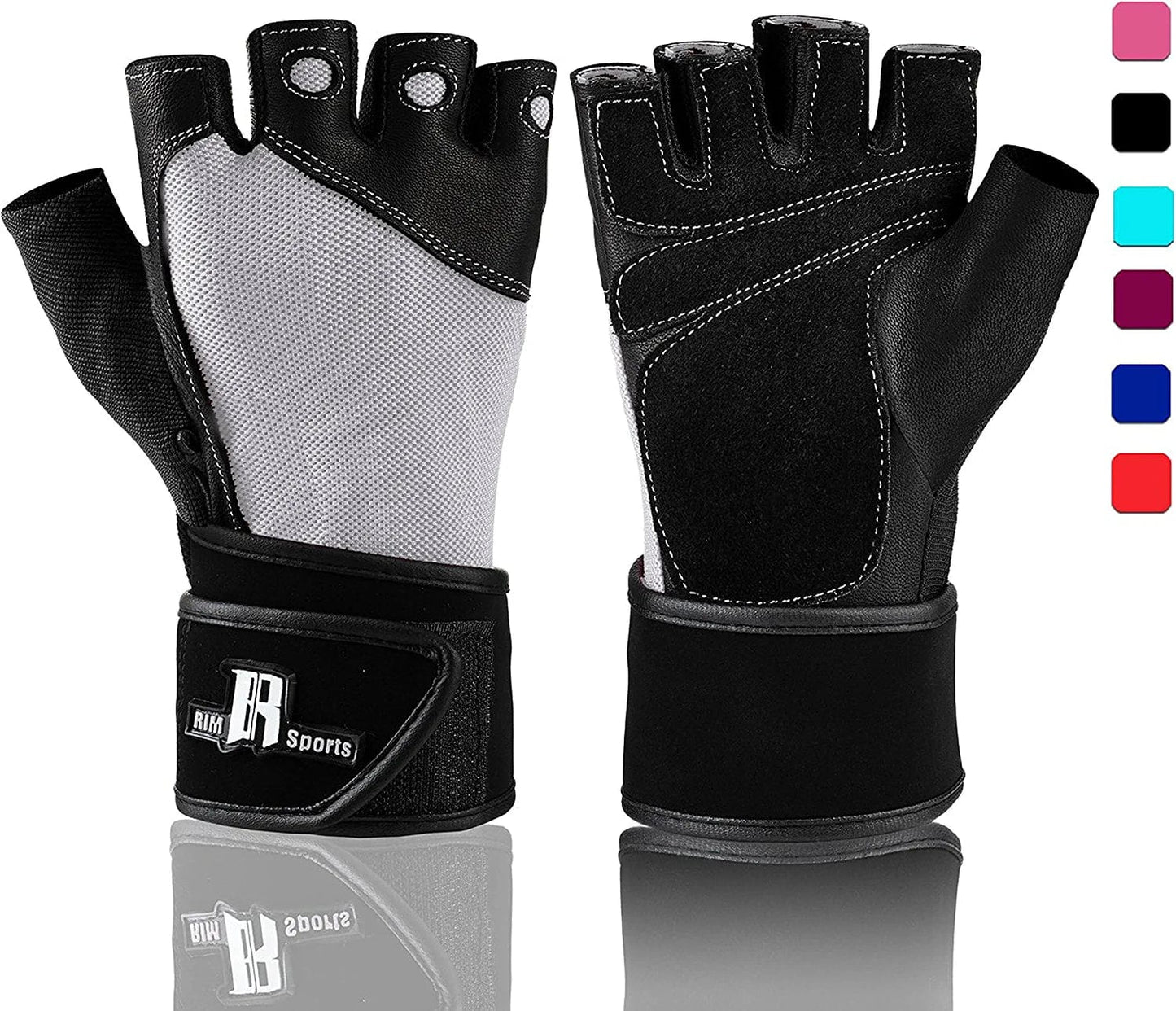 Rimsports Premium Leather Weight Lifting Gloves with Wrist Support for Supreme Protection Wrist Wrap Gloves with Palm Padded and Thumb Protected Workout Gloves for Weightlifting, Pullups & Deadlift