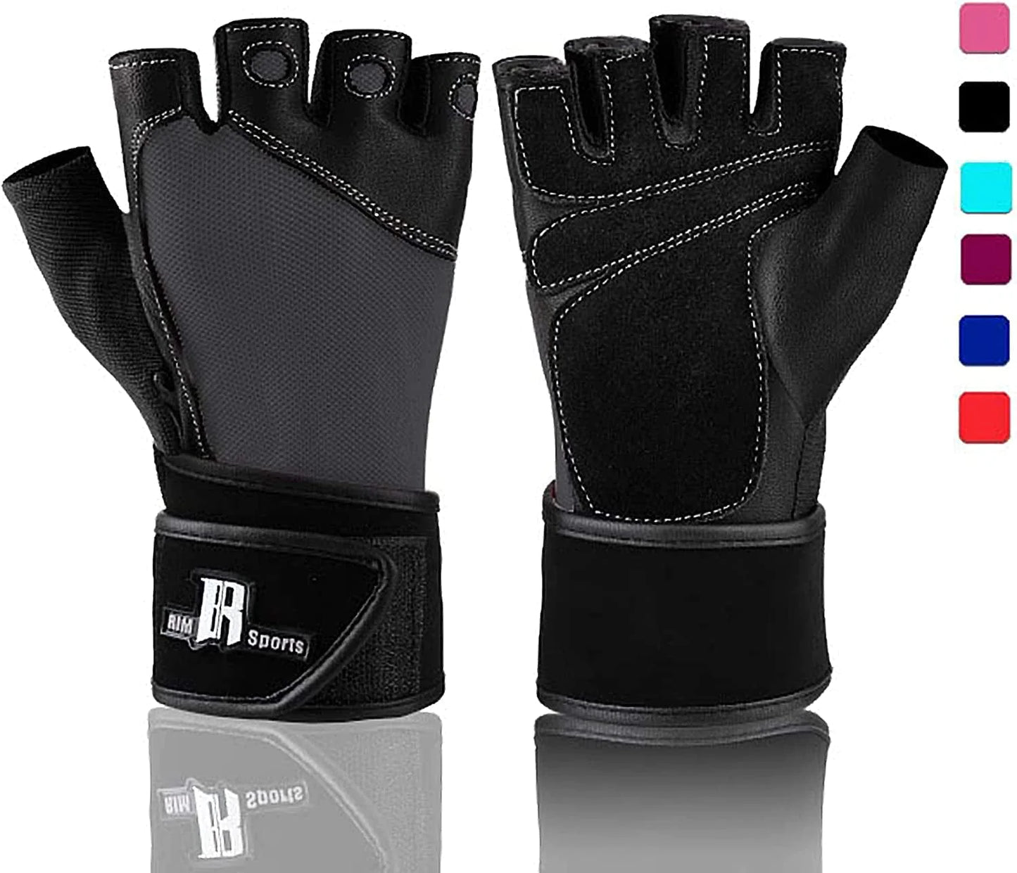 Rimsports Premium Leather Weight Lifting Gloves with Wrist Support for Supreme Protection Wrist Wrap Gloves with Palm Padded and Thumb Protected Workout Gloves for Weightlifting, Pullups & Deadlift