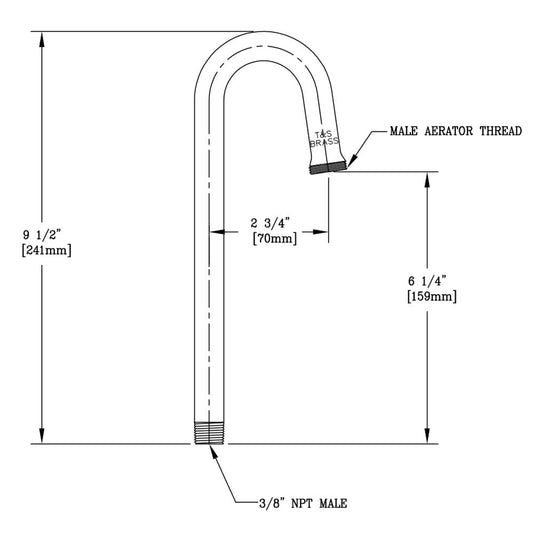 T&S Brass 005028-40 Rigid Gooseneck Replacement for B-0892 Faucets, 2-3/4" Spread