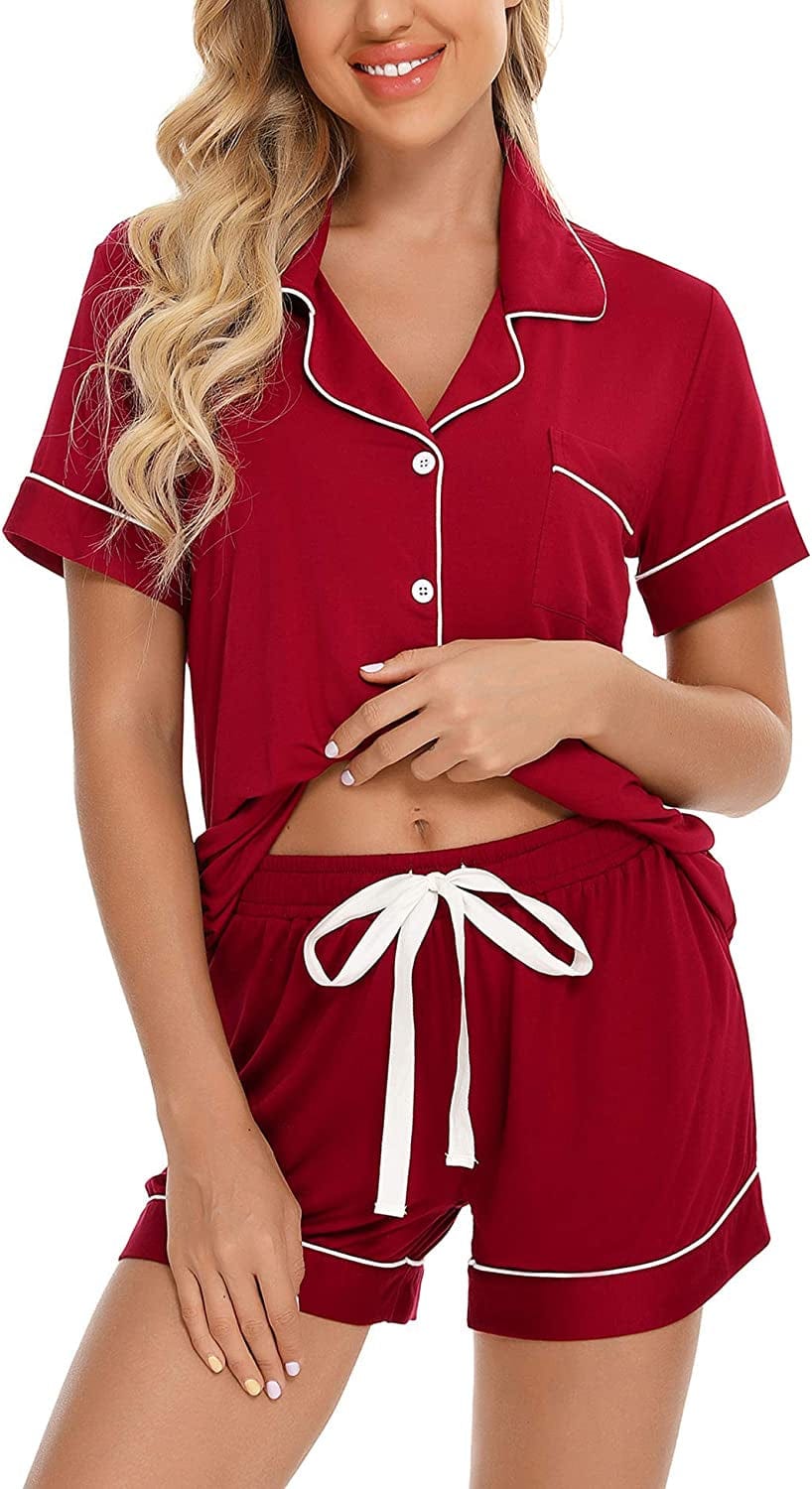 Samring Women'S Button down Pajama Set V-Neck Short Sleeve Sleepwear Soft Pj Sets S-XXL