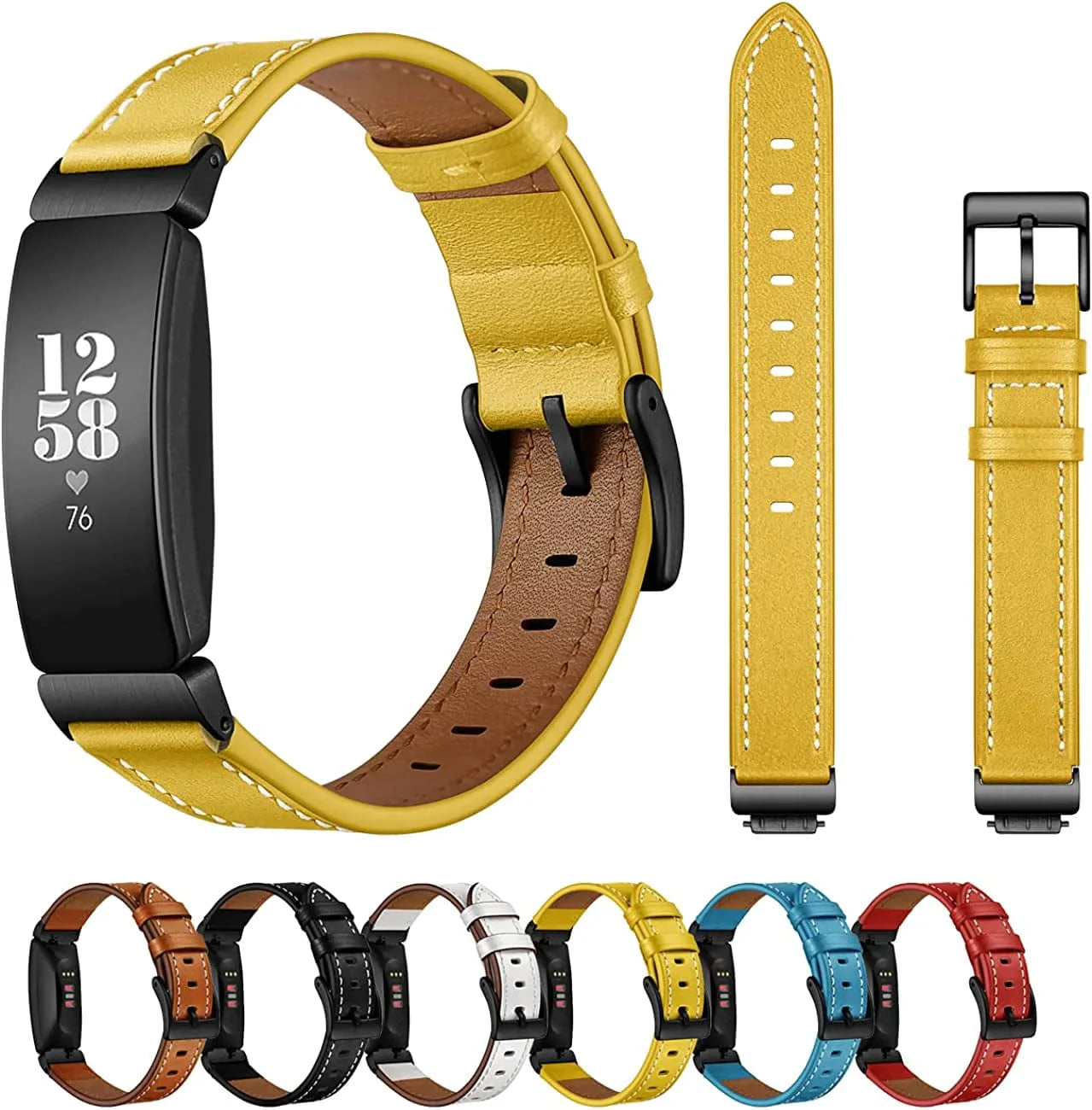 SEURE Compatible with Fitbit Inspire 2 Bands/ Inspire HR Bands/Inspire Bands, Genuine Leather Quick Release Strap,Fitness Tracker Replacement Accessories Wristbands Men Women