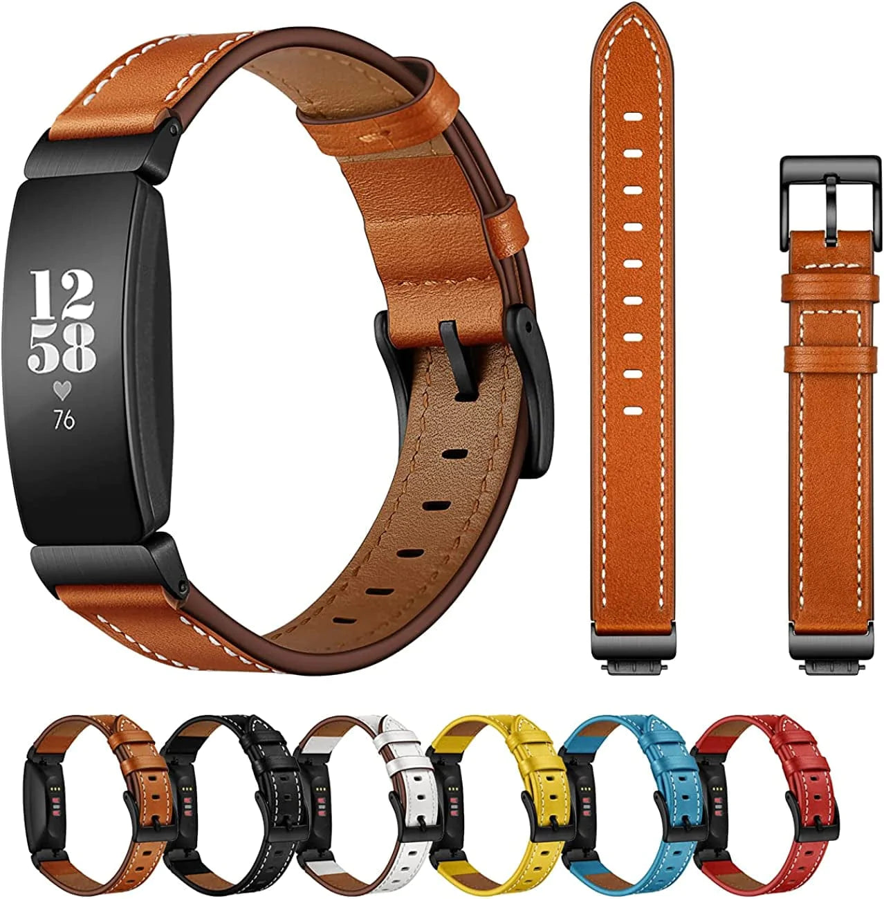 SEURE Compatible with Fitbit Inspire 2 Bands/ Inspire HR Bands/Inspire Bands, Genuine Leather Quick Release Strap,Fitness Tracker Replacement Accessories Wristbands Men Women