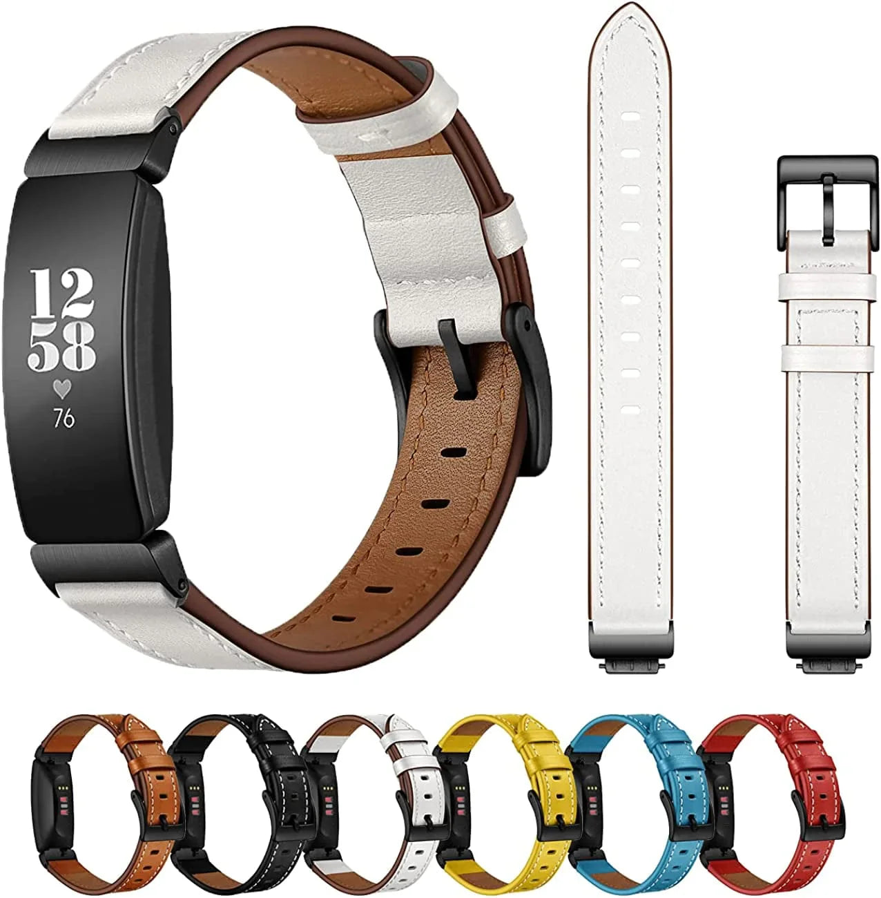 SEURE Compatible with Fitbit Inspire 2 Bands/ Inspire HR Bands/Inspire Bands, Genuine Leather Quick Release Strap,Fitness Tracker Replacement Accessories Wristbands Men Women