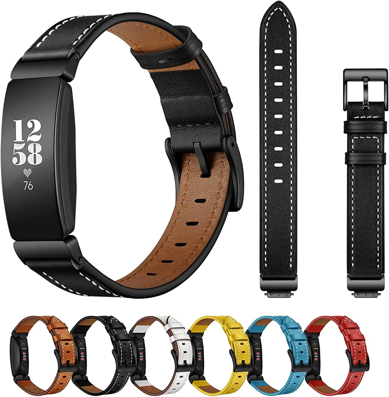 SEURE Compatible with Fitbit Inspire 2 Bands/ Inspire HR Bands/Inspire Bands, Genuine Leather Quick Release Strap,Fitness Tracker Replacement Accessories Wristbands Men Women